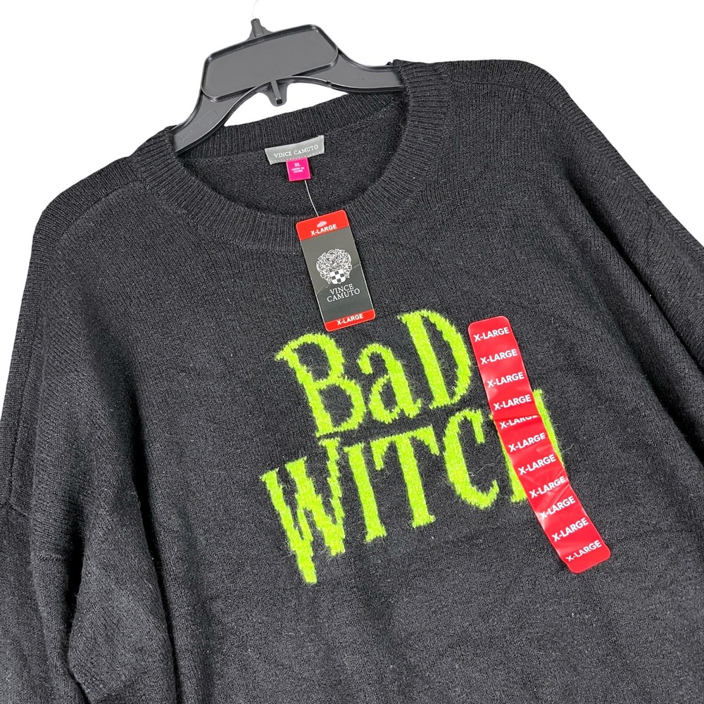 Vince Camuto Bad Witch Halloween Sweater Womens XL Graphic Metallic Party Wear